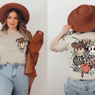 Western Collage Front and Back Screen Print High Heat Transfer I31