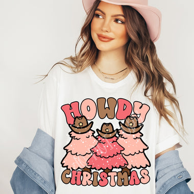Howdy Christmas Pink Screen Print High Heat Transfer W70