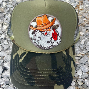 Western Santa Christmas Embroidered Patch Camo Trucker Hat