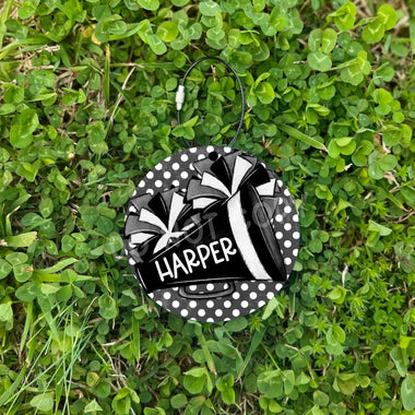 Cheer Megaphone Bag Tag with Stainless Steel Wire Cable Holder *One Sided*