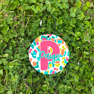 Leopard Name Bag Tag with Stainless Steel Wire Cable Holder *One Sided*