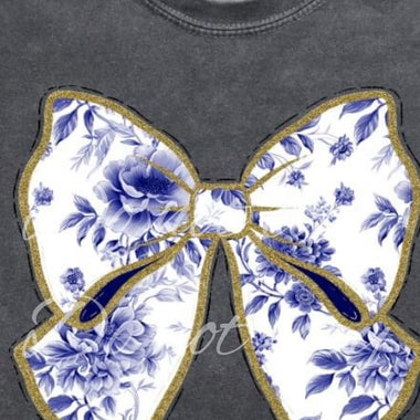 Navy Toile Bow DTF Transfer