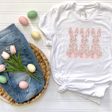 Triple floral bunny DTF Transfer