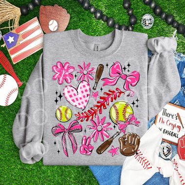 Play Ball Collage Softball PINK DTF Transfer