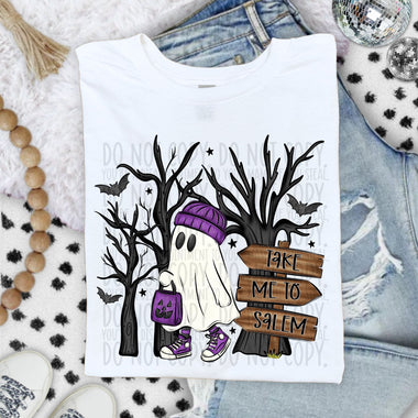 Take Me To Salem Ghost Purple DTF Transfer (SWD)