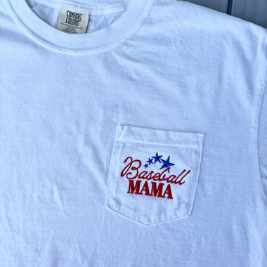 Baseball Mama Embroidered Pocket Wholesale Tee