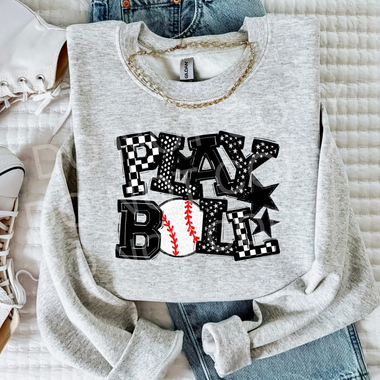 Play Ball Mix Print Baseball BLACK DTF Transfer