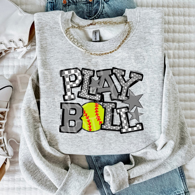 Play Ball Mix Print Softball GRAY DTF Transfer