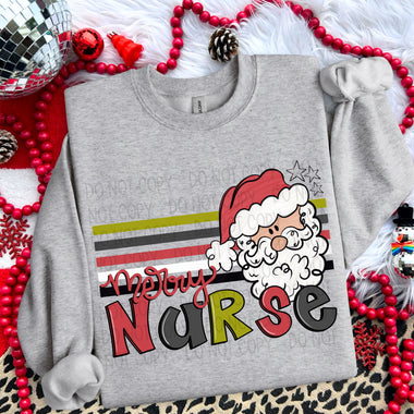 Merry Nurse Retro Stripe DTF Transfer