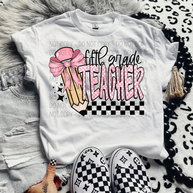 Pink Ribbon Pencil Fifth Grade Teacher DTF Transfer