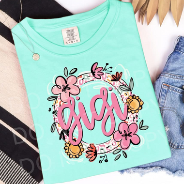 Gigi Leopard and Floral Frame DTF Transfer