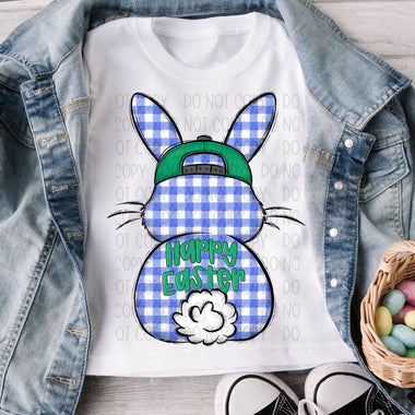 Blue Gingham Check Bunny DTF Transfer