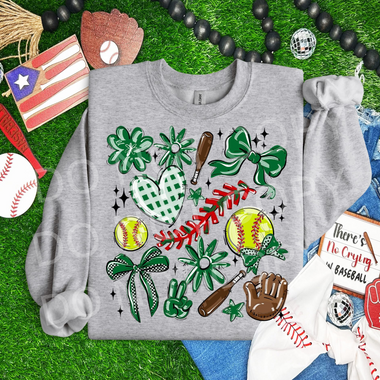 Play Ball Collage Softball KELLY GREEN DTF Transfer
