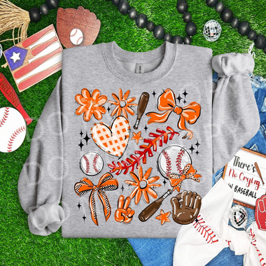 Play Ball Collage Baseball ORANGE DTF Transfer