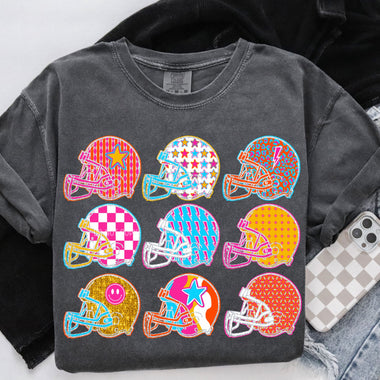 Neon Preppy Football Helmet Collage Wholesale Tee