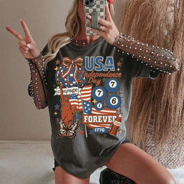 4th of July Collage Vintage Stamp Wholesale Tee