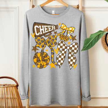 Cheer Football Bow Brown Yellow Gold DTF Transfer (SDD)