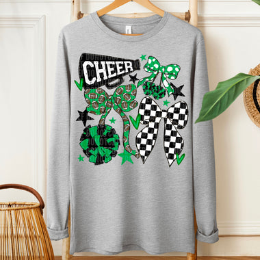 Cheer Football Bow Kelly Green Black DTF Transfer (SDD)