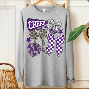 Cheer Football Bow Purple Grey DTF Transfer (SDD)