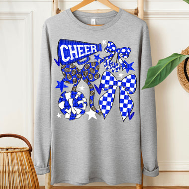 Cheer Football Bow Royal Blue White DTF Transfer (SDD)
