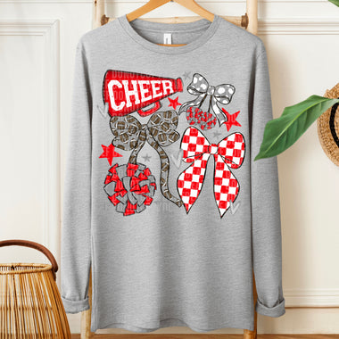 Cheer Football Bow Red Grey DTF Transfer (SDD)