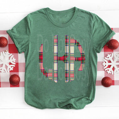 Custom Christmas Plaid Monogram DTF Transfer (leave initials in the note/personlize box with first initial first, last name initial middle and middle initial last)