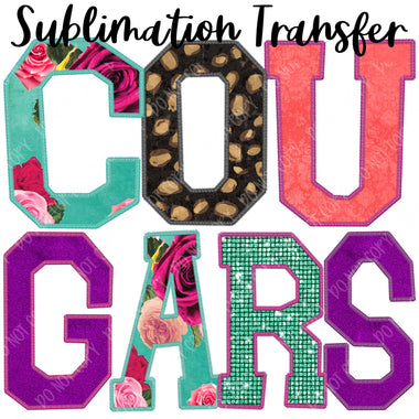 Cougars Floral Mascot Sublimation Transfer