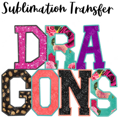 Dragons Floral Mascot Sublimation Transfer