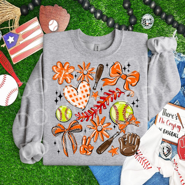Play Ball Collage Softball ORANGE DTF Transfer