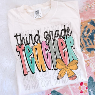 Doodle Pencil Third Grade Teacher DTF Transfer (SWD)
