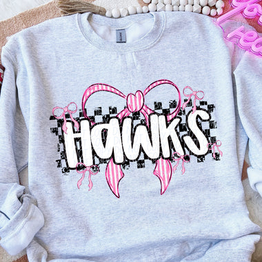 Hawks Pink Bow with Checks Mascot DTF Transfer