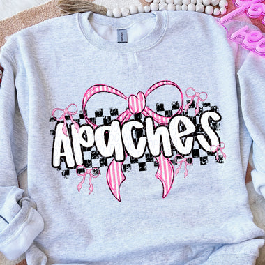 Apaches Pink Bow with Checks Mascot DTF Transfer