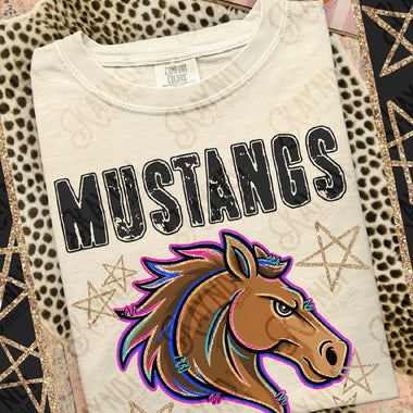 Grunge Varsity Mustangs DTF Transfer (KD)