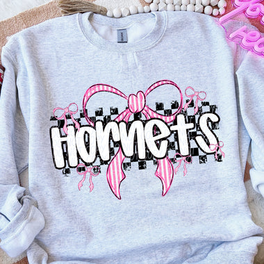 Hornets Pink Bow with Checks Mascot DTF Transfer