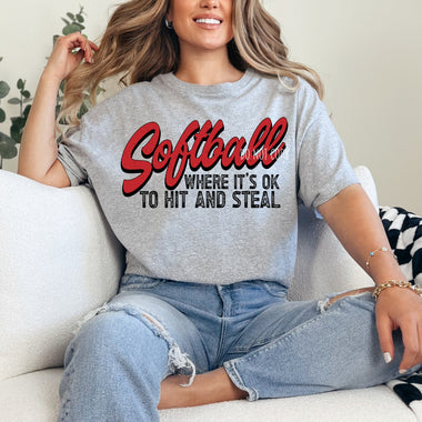 Softball Hit and Steal Screen Print Transfer J2