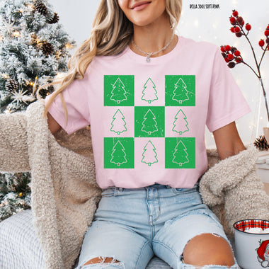 Checkered Christmas Tree Screen Print Transfer V85