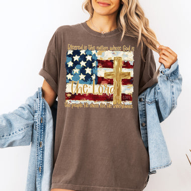 Blessed is the Nation Flag Patriotic Wholesale Tee