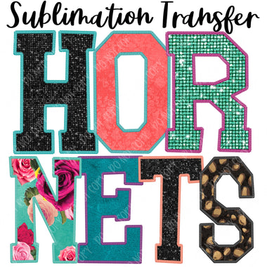 Hornets Floral Mascot Sublimation Transfer