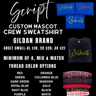 CUSTOM Script Mascot Wholesale Embroidered Crew Sweatshirt