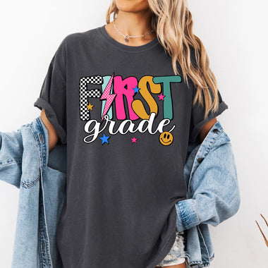 First Grade Mix Print Preppy Mascot DTF Transfer