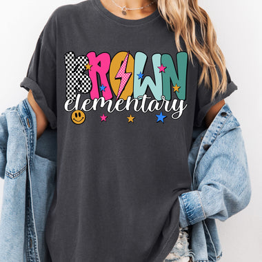 Brown Elementary Mix Print Preppy Mascot DTF Transfer