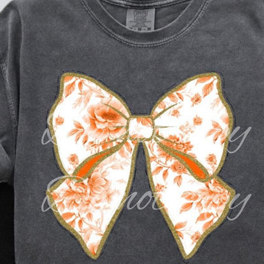 Orange Toile Bow DTF Transfer