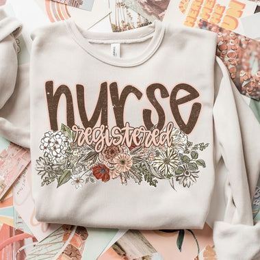 Vintage Floral Names Registered Nurse DTF Transfer (S&G)