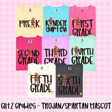 Glitz and Glam Trojans/Spartan Mascot Grade Level DTF Transfer (CT)