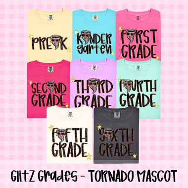 Glitz and Glam Tornados Mascot Grade Level DTF Transfer (CT)
