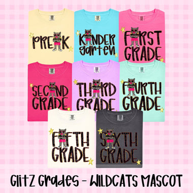 Glitz and Glam Wildcats Mascot Grade Level DTF Transfer (CT)