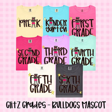 Glitz and Glam Bulldogs Mascot Grade Level DTF Transfer (CT)