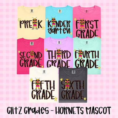 Glitz and Glam Hornets Mascot Grade Level DTF Transfer (CT)