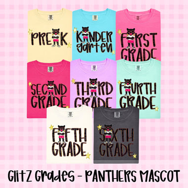 Glitz and Glam Panthers Mascot Grade Level DTF Transfer (CT)