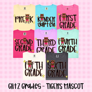 Glitz and Glam Tigers Mascot Grade Level DTF Transfer (CT)